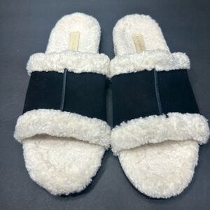 REVITALIGN Black and White Plush Slide Slippers size 12 brand new with out box